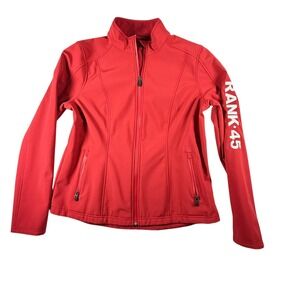 Rank 45 Softshell Jacket Men Large Red Good Fleece Lined Full Zip Athletic